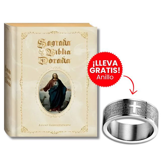 Palabra Divina - SAGRADA BIBLIA DORADA + ANILLO PADRE NUESTRO